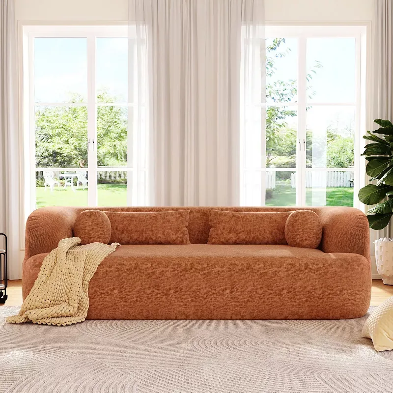 Chenille Boneless Cloud Couch 3-Seater Orange