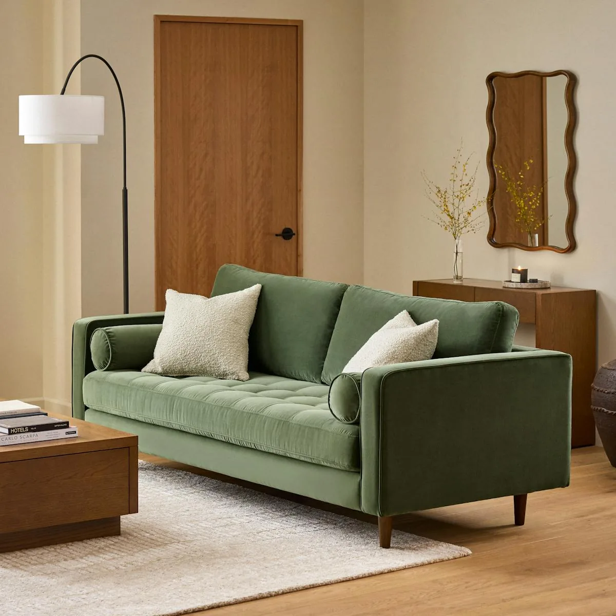 Sven 88" Tufted Velvet Sofa - Plush Pacific Green