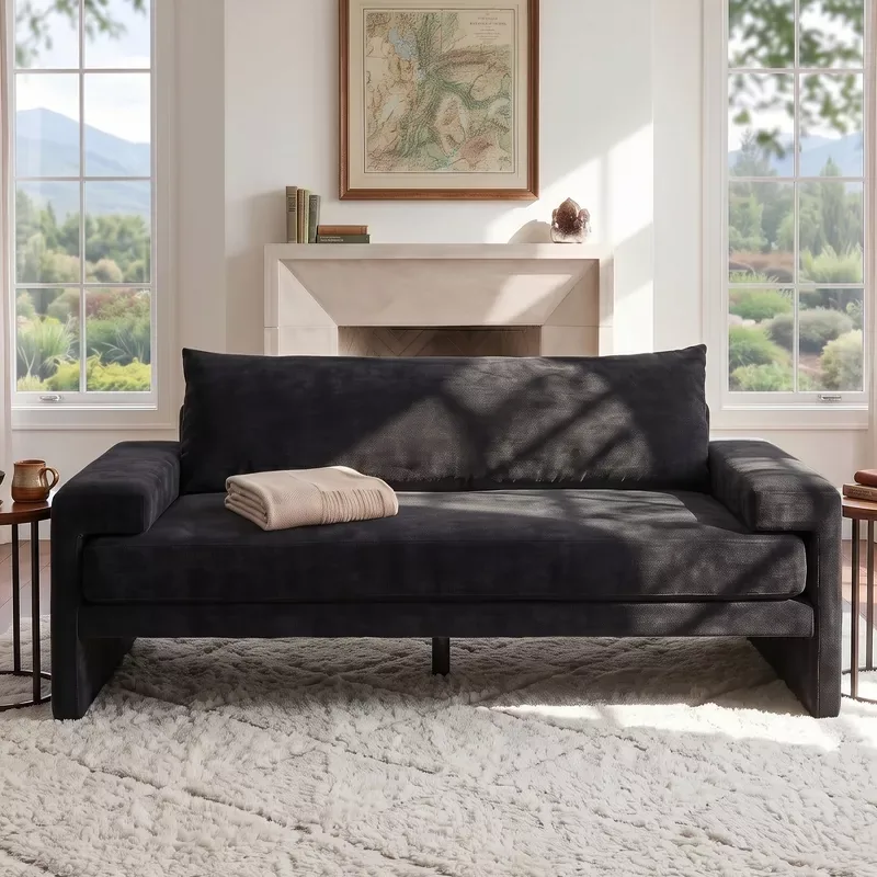 Upholstered 3-Seat Cloud Sofa Black