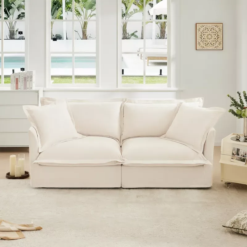 YOBTOP Cream Chenille 2 Seater Slipcovered Sofa