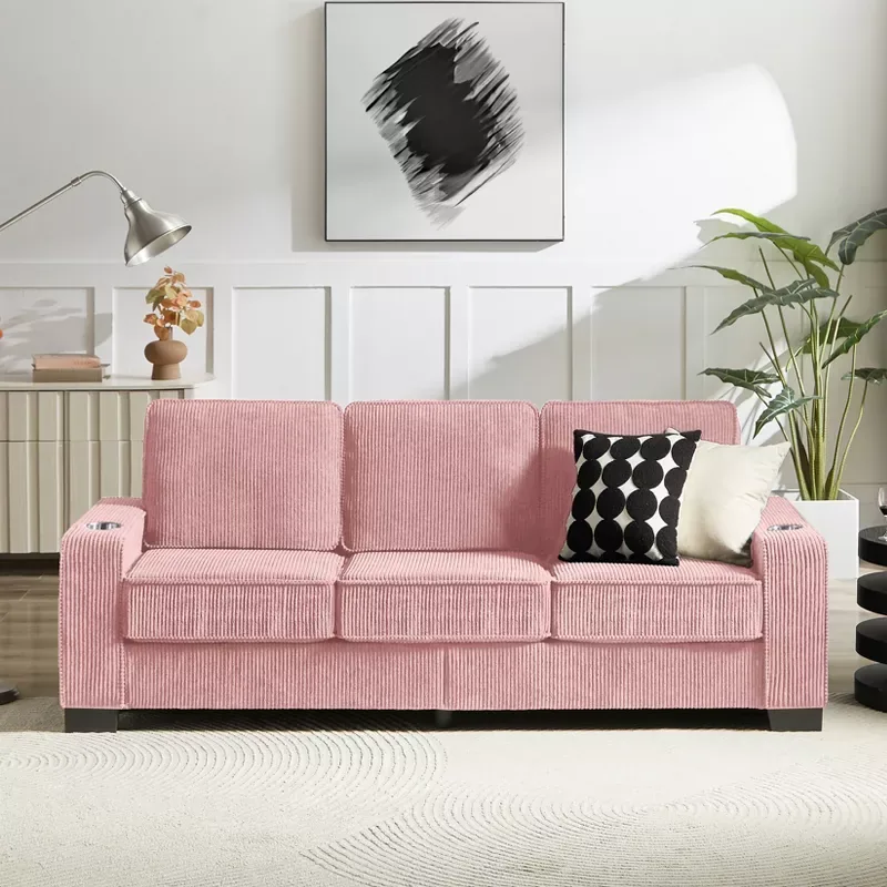 GDFStudio Everly 84" Corduroy Couch Pink