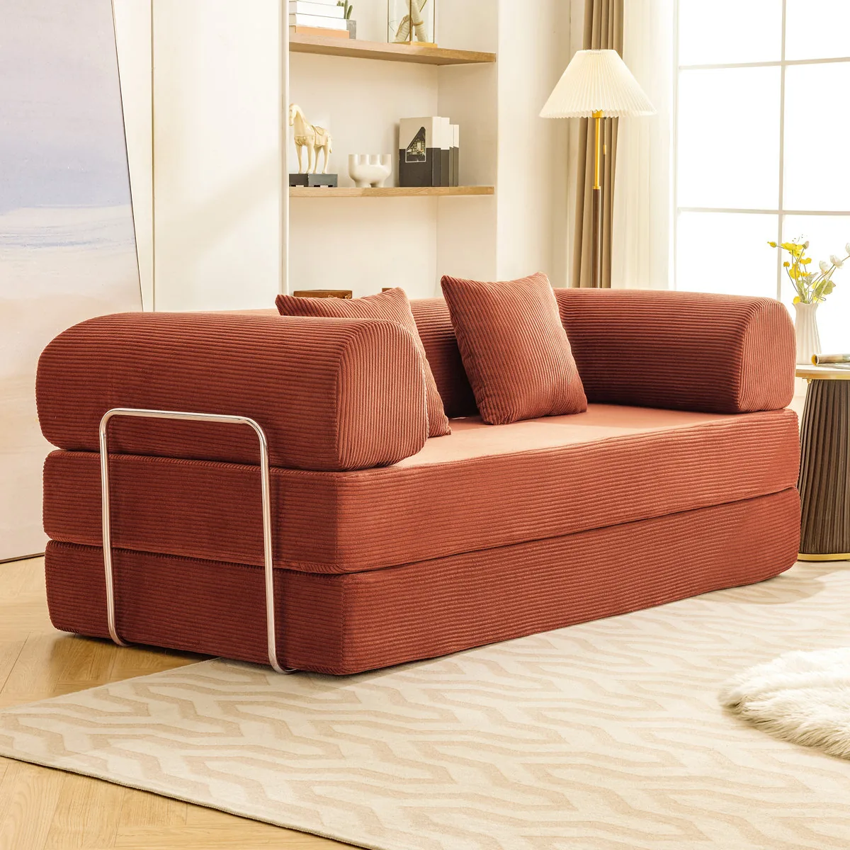 Corduroy Foldable Sofa Bed with High-Rebound Density Sponge (Latitude Run)