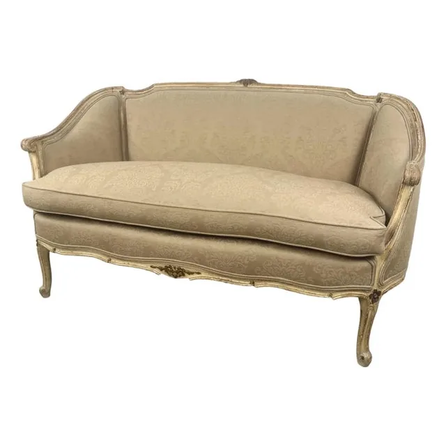 Vintage Louis XV Revival Carved Giltwood Upholstered Settee
