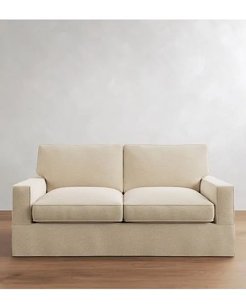 PB Comfort Square Arm Slipcovered Sofa 77", Box Edge, Down Blend Wrapped Cushions, Performance Boucle Oatmeal