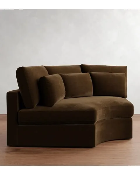 Westwood Roll Upholstered Curved Wedge, Down Blend Wrapped Cushions, Faux Mohair Velvet Espresso