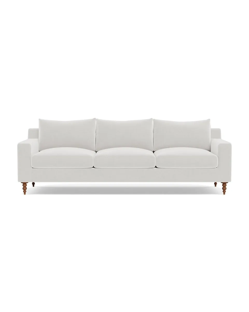Sloan Custom 3-Seat Sofa in Blanc Performance Vintage Velvet, Oiled Walnut, 103" - Customize Color, Size & More