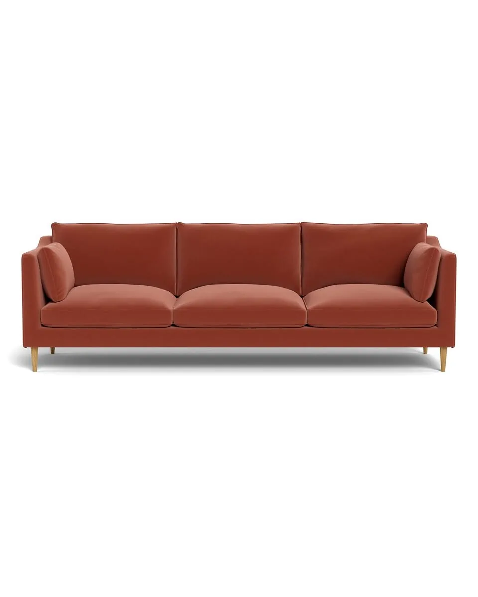 Caitlin Custom 3-Seat Sofa by The Everygirl® in Terracotta Performance Velvet, Natural Oak, 95" - Customize Color, Size & More