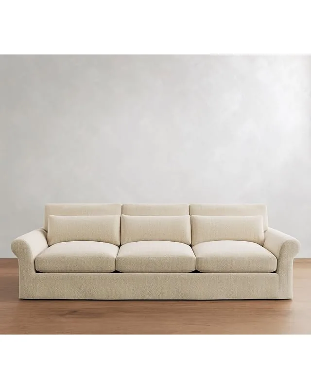 PB Comfort Modern Roll Arm Deep Seat Grand Sofa 122" 3x3 Slipcover, Sunbrella(R) Performance Herringbone Oatmeal