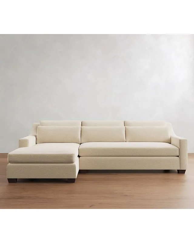 York Slope Arm Upholstered Deep Seat Right Sofa with Wide Chaise Sectional, Down Blend Wrapped Cushions, Performance Boucle Oatmeal