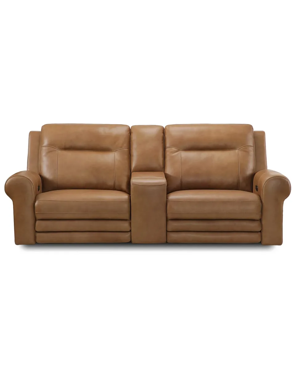 Furniture 2-Pc. Alexandre Leather Sofa with 2 Power Motion Recliners and 1 Console, Exclusively at Macy's - Honey