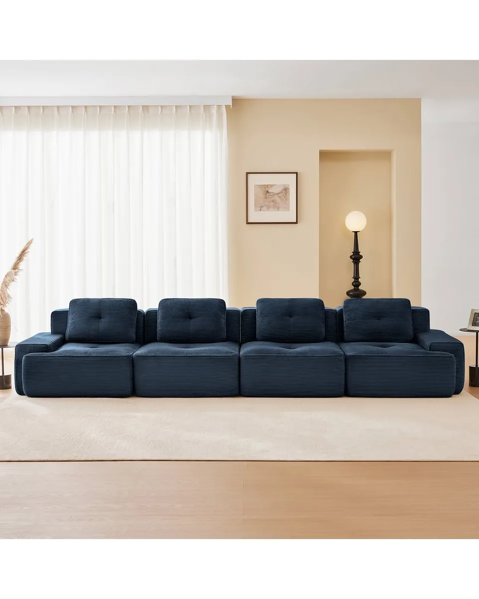 CORDELIA 153" 4-Seater Sofa - Corduroy - Denim Blue