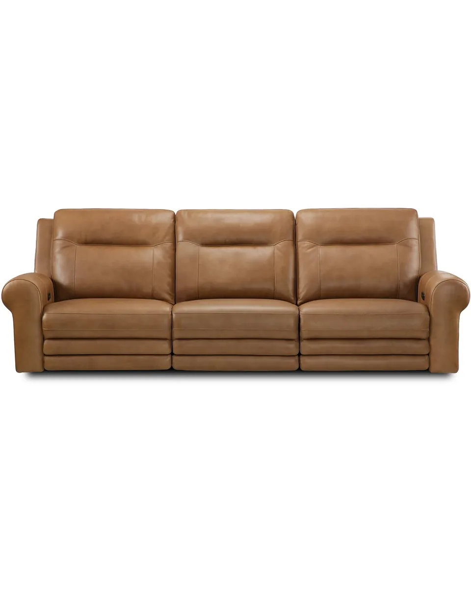 Furniture 3-Pc. Alexandre Leather Sofa with 3 Power Motion Recliners, Exclusively at Macy's - Honey