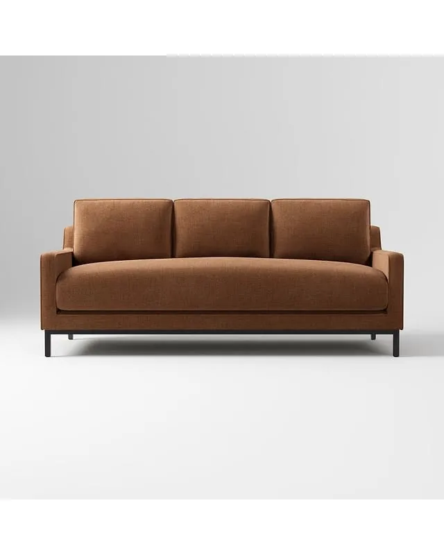 Mullins 76in Sofa, Performance Distressed Velvet Hazelnut, Textured Antique Bronze