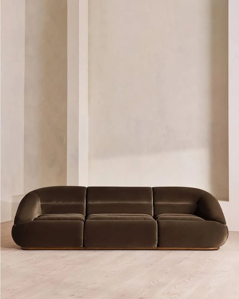Edison Sectional Sofa, Four Seater, Velvet, Chocolate Us | Four Seater Sofa