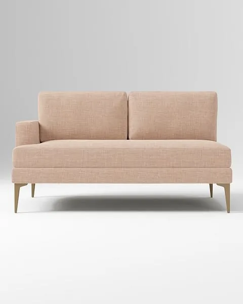 Andes Petite Left Arm 2-Seat, Performance Yarn Dyed Linen Weave Sandalwood, Blackened Brass