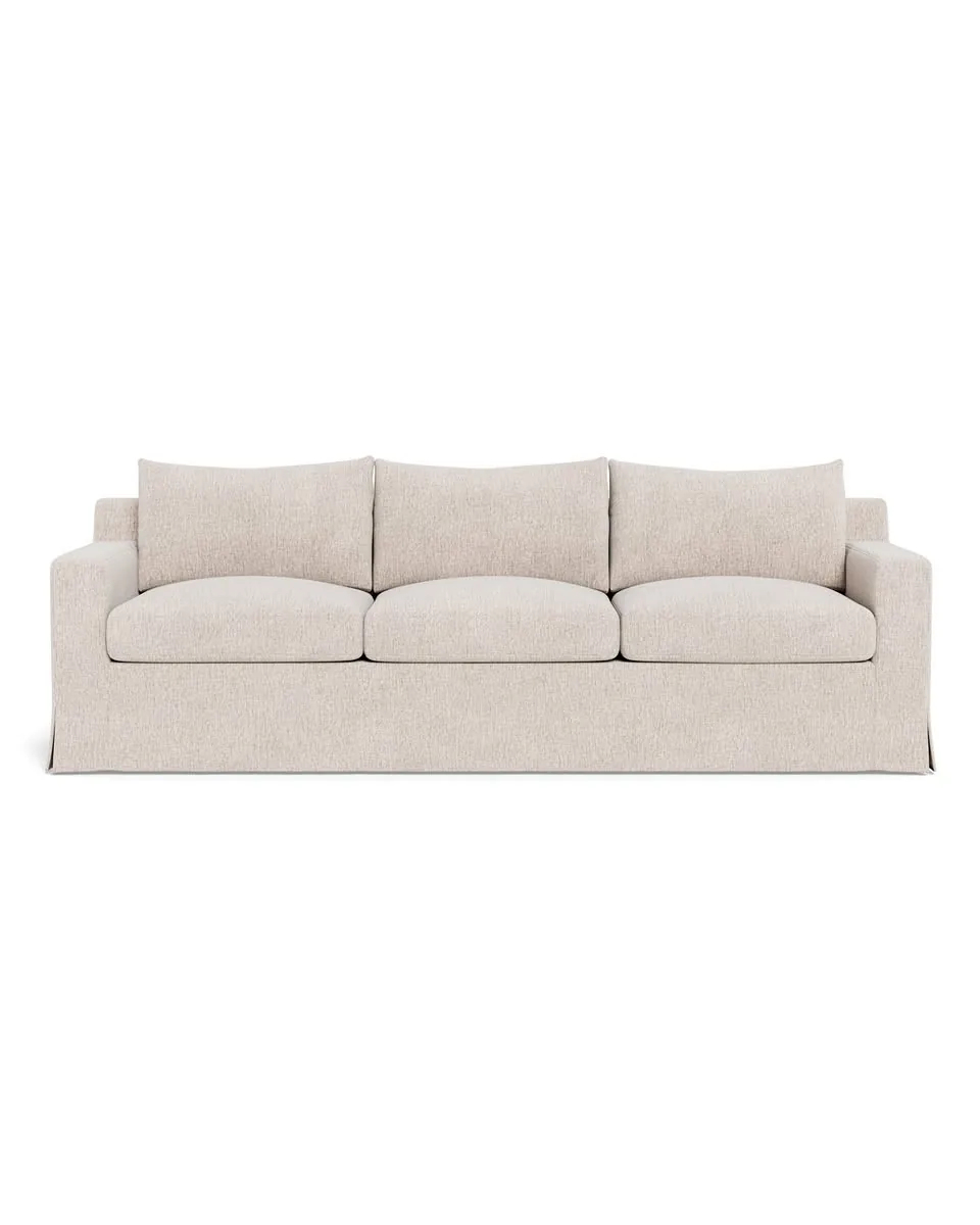 Sloan Custom Slipcovered 3-Seat Sofa in Wheat Cross Weave, Oiled Walnut, 95" - Customize Color, Size & More