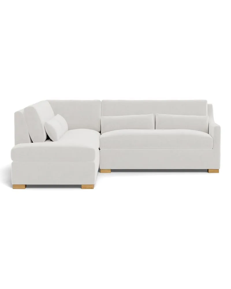 Ella Custom 3-Seat Left Bumper Sectional in Blanc Performance Vintage Velvet, Natural Oak, 104" - Customize Color, Size & More