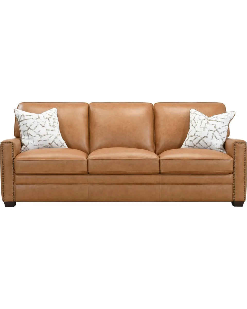 Gaspare 90" Leather 3-Seat Sofa, Macy's Exclusive - Toffee