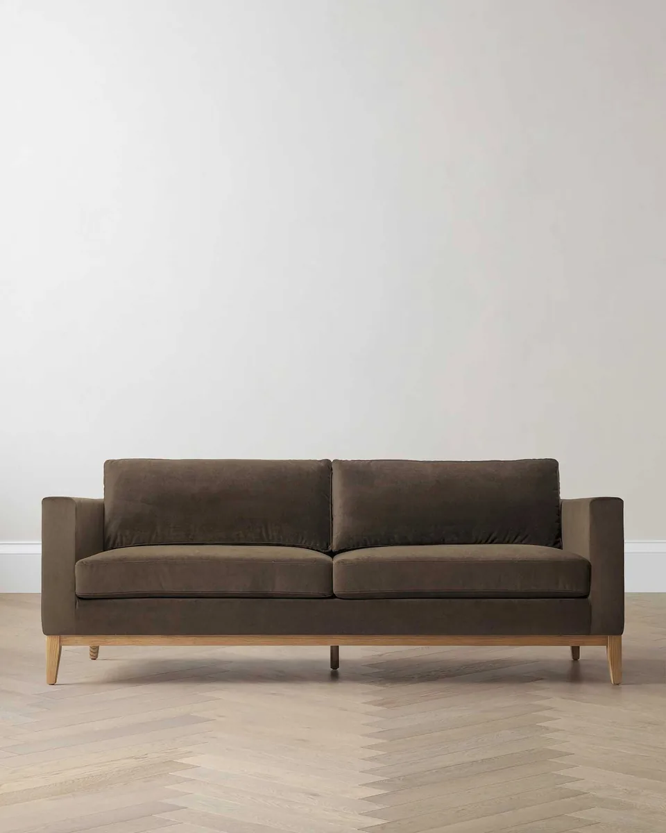 Performance Velvet Sofa with Solid Oak Base
