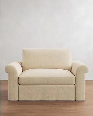 Westwood Petite Roll Arm Slipcovered Twin Sleeper Sofa, Down Blend Wrapped Cushions, Performance Belgian Flax Linen Parchment