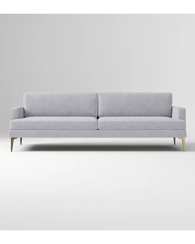 Andes Cg 96in Sofa, Performance Coastal Linen Storm Gray, Blackened Brass