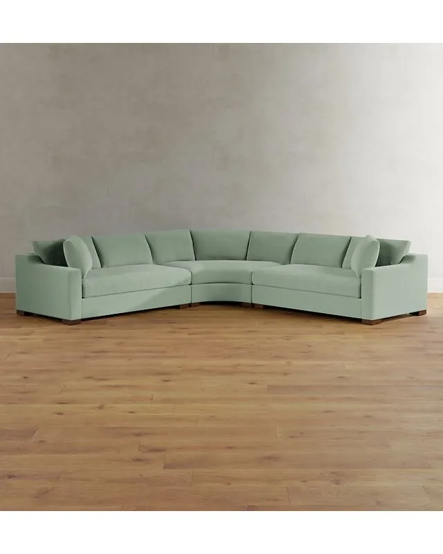 Sublimity Double Sofa Curved Wedge Classic Bench Cushion 3 Piece Cannes Velvet Silver Sage