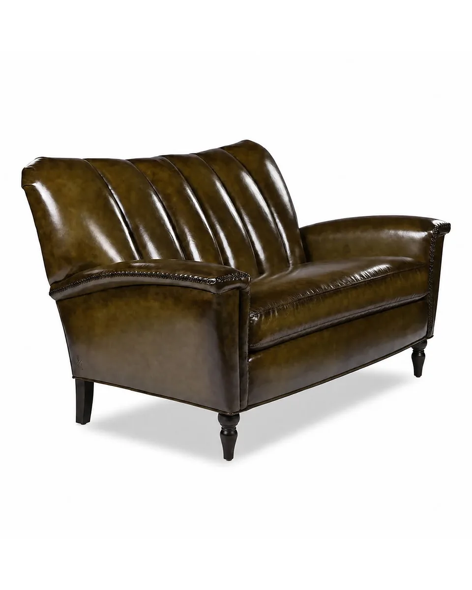 Lennox Leather Settee (Olive without Nailheads With Lacing Bench Cushion)