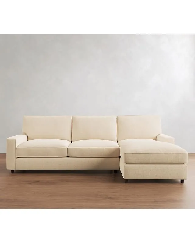 PB Comfort Square Arm Upholstered Left Loveseat with Chaise Sleeper Sectional, Box Edge, Down Blend Wrapped Cushions, Performance Chunky Basketweave Oatmeal