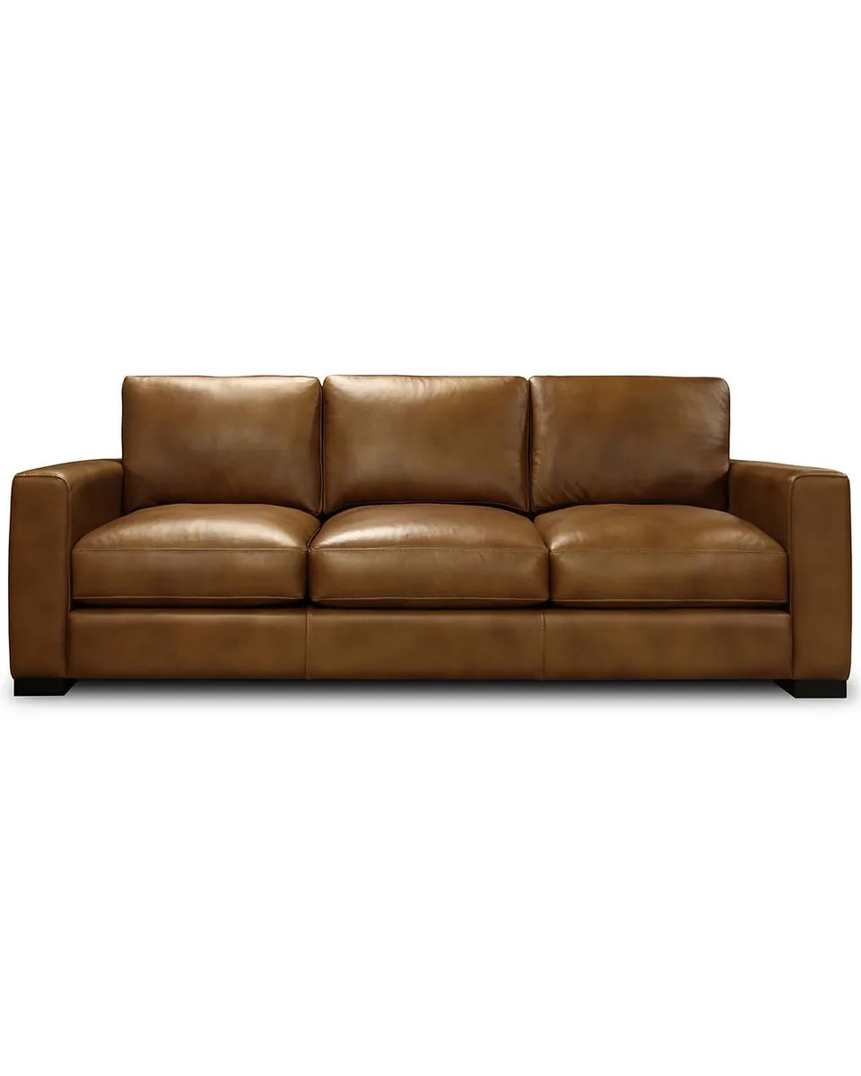 Hugh 90 Inch Modern Leather Three Cushion Track Arm Sofa