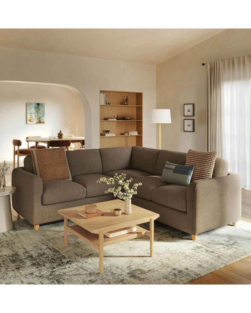 Vati 92" Corner Sectional - Natural Oak and Buckler Brown