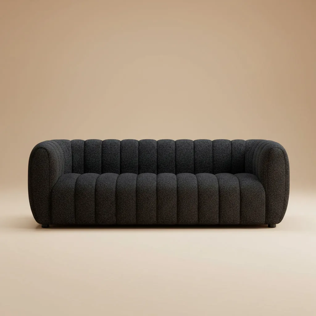 Aversa Contemporary Black Boucle 83-Inch Channel Tufted Sofa