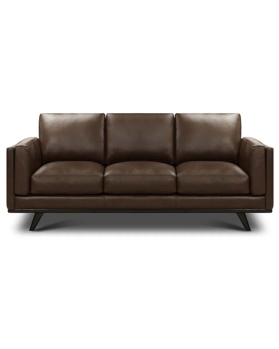 Jude 89 Inch Mid-Century Modern Leather Three Cushion Track Arm Sofa