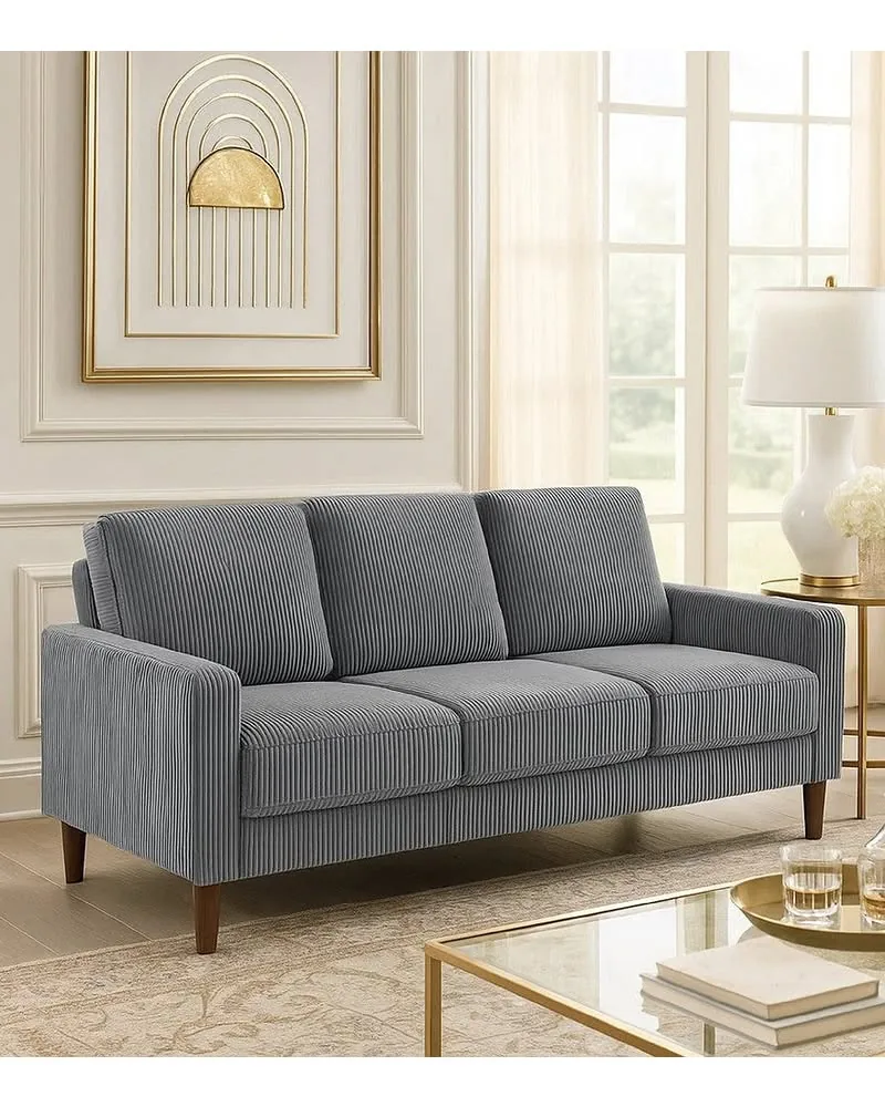 Cey Sofa, Beige Corduroy Upholstery, Modern Style Brown Legs, 77 Inch - BM345333