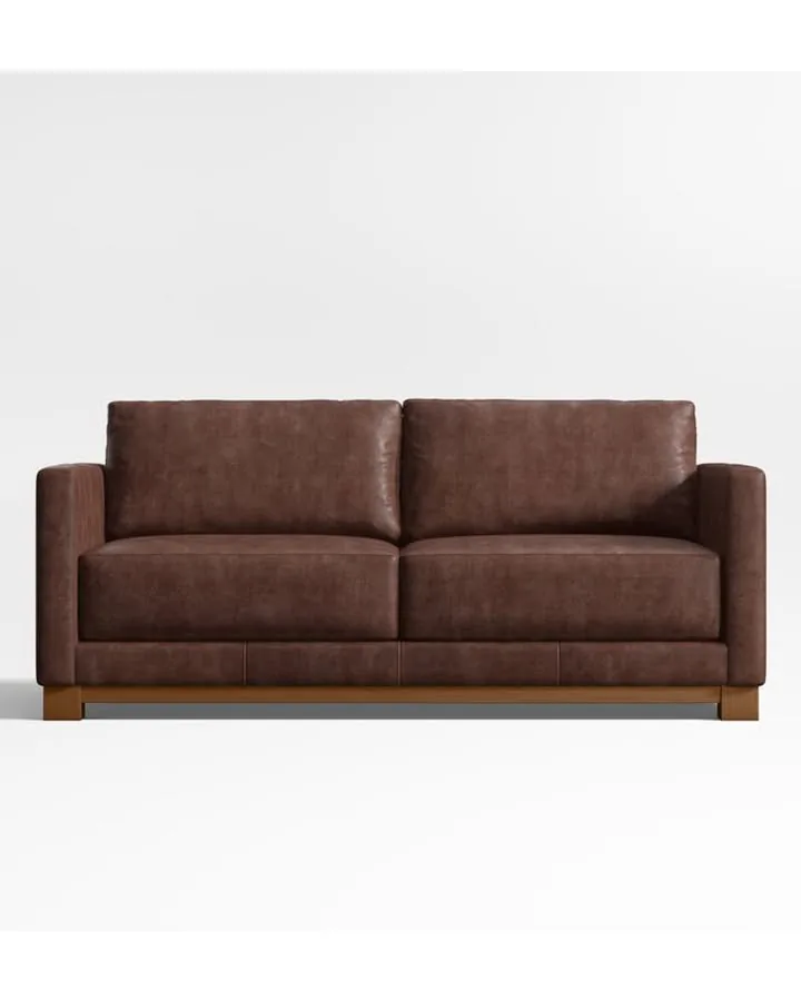 Gather Wood Base 77" Leather Apartment Sofa