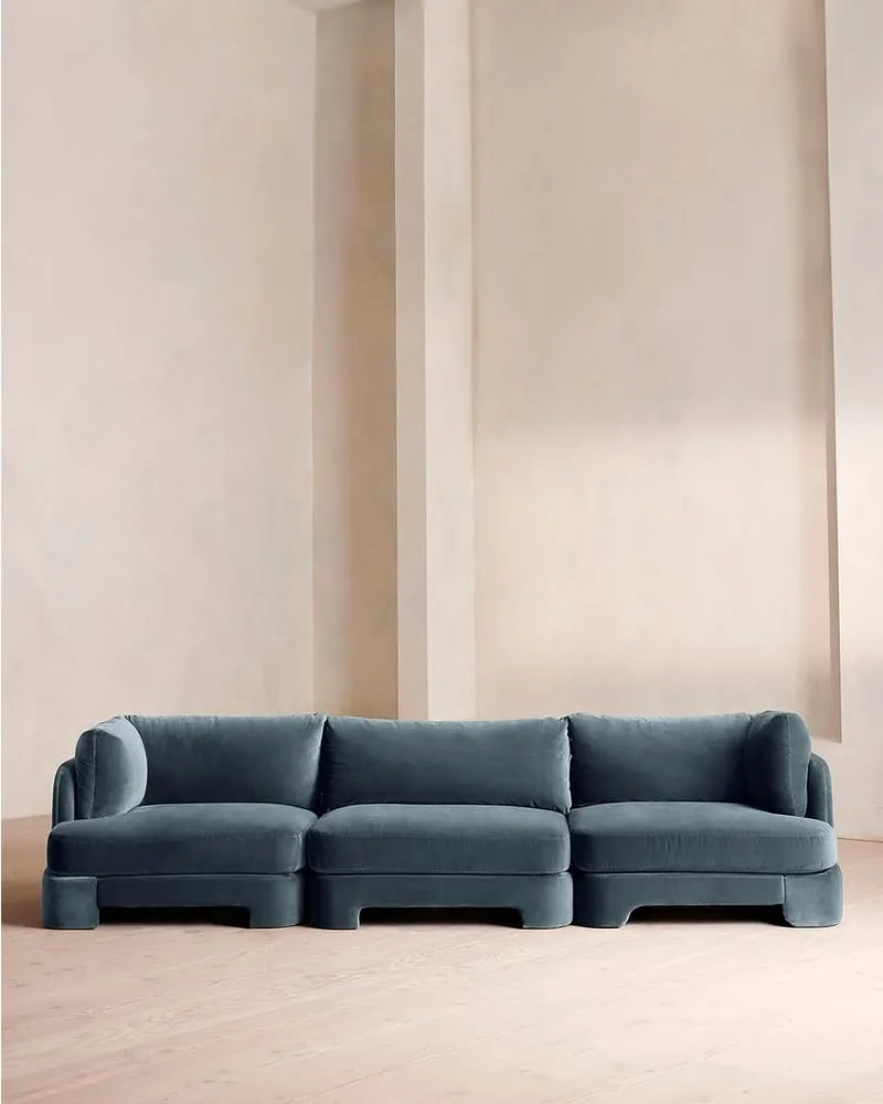 Odell Deeper Sit Sectional Sofa, Four Seater, Velvet Grey Blue Us | Four Seater Sofa
