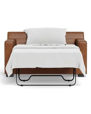 Sloan Custom Leather Twin Sleeper Sofa in Saddle Premium Aniline Dyed Leather, Matte Black - Customize Color, Size & More