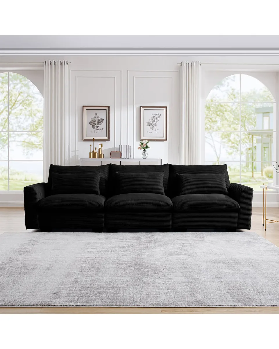 PERTH 122" 3-Seater Sofa - Corduroy - Onyx Black