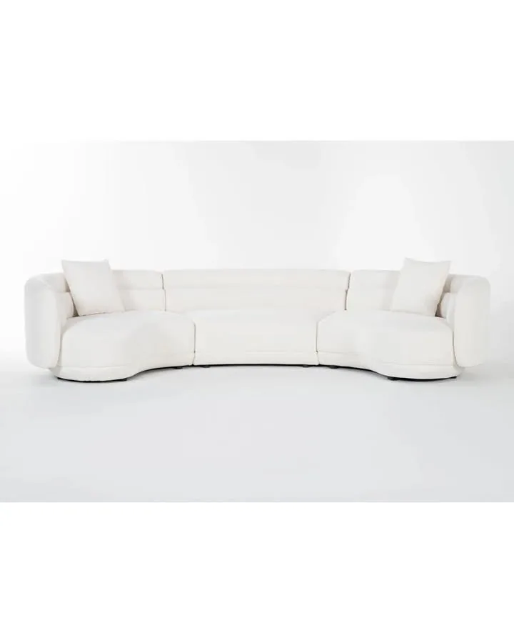 Formosa Ivory White Fabric 136" 3 Piece Curved Sectional | Modular