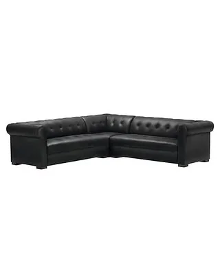 Rockwell Leather Three-Piece Sectional, 104"w x 104"l x 35"d x 29"h, Odessa Black by ETHAN ALLEN