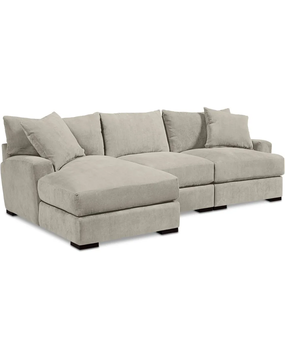 Closeout! Rhyder 3-Pc. Fabric Sectional Sofa with Chaise, Created for Macy's - Parallel Stone Beige
