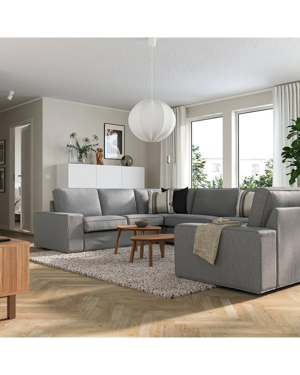 KIVIK sectional, 6-seat, Tibbleby beige/gray, Width: 144 7/8 "