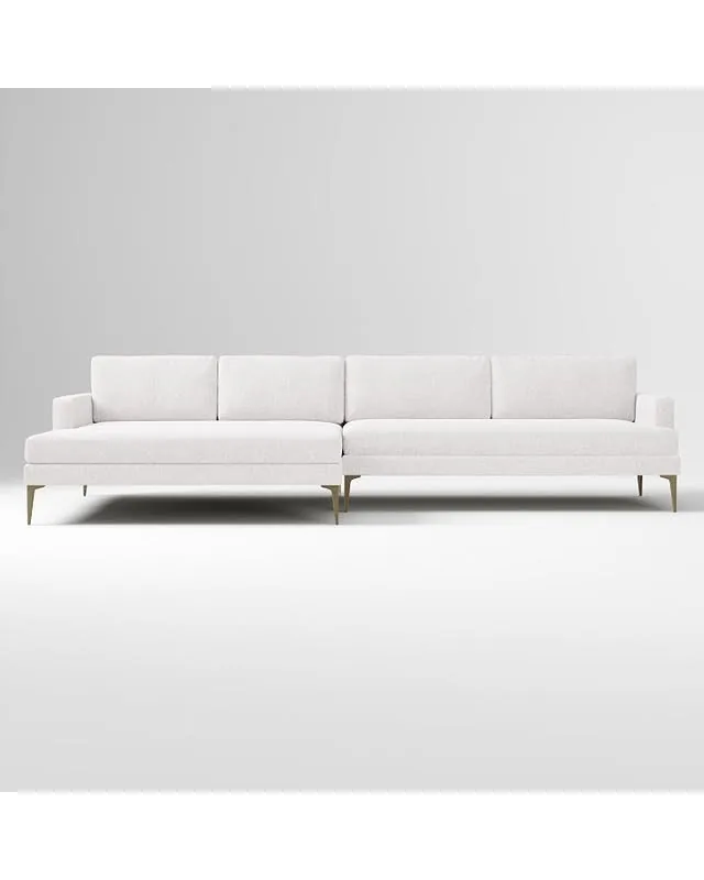 Andes 128" Left Multi Seat Double Wide Chaise Sectional, Standard Depth, Performance Coastal Linen, White, BB