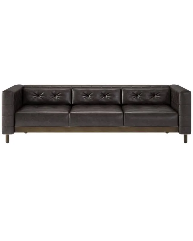 Marconi 3-Seater Tufted Leather Sofa Bello Black by Gianfranco Frattini
