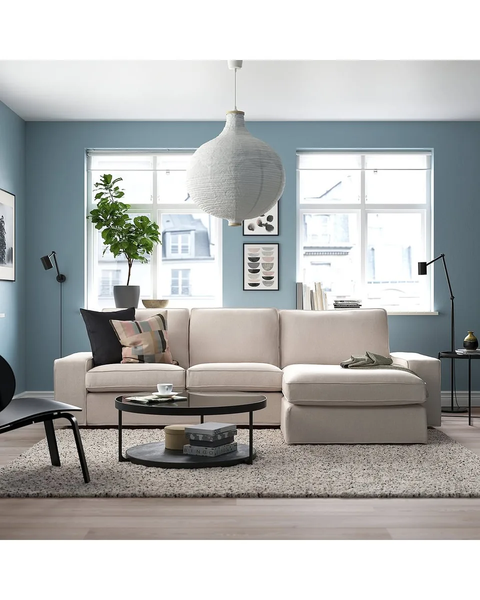 KIVIK sofa with chaise, Tresund light beige, Max. width: 110 1/4 "