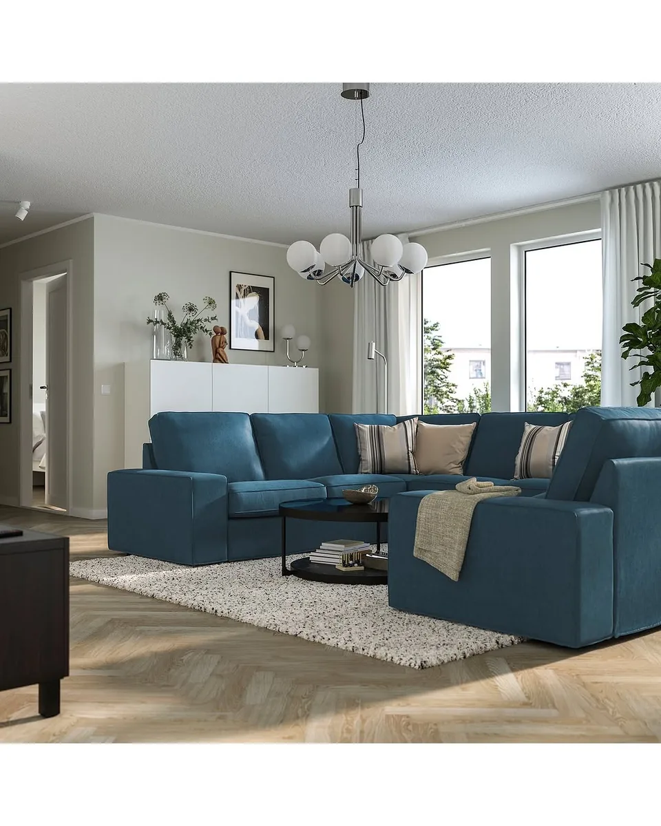 KIVIK sectional, 6 seat, Tallmyra blue, Width: 129 1/8 "