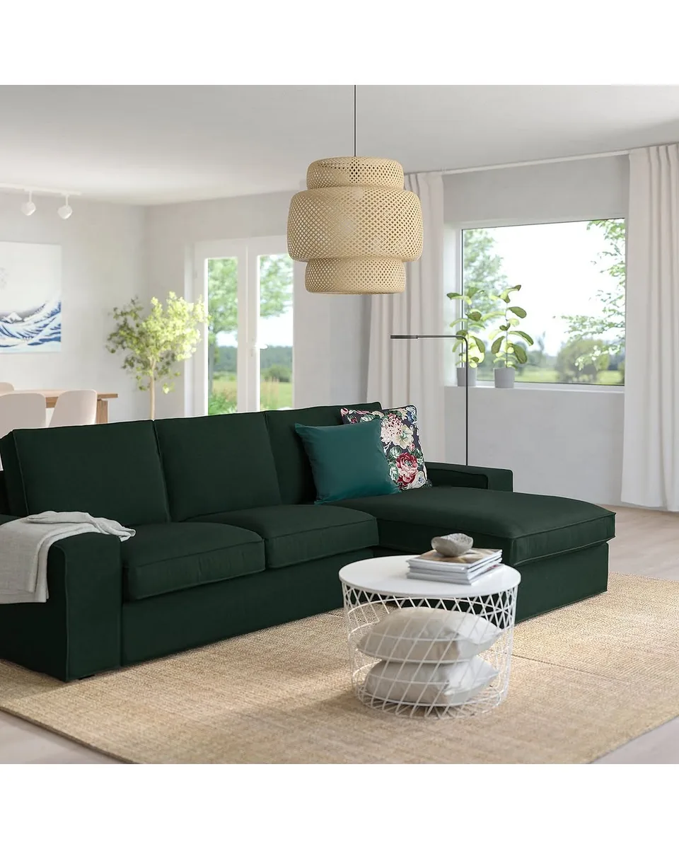 KIVIK sofa with chaise, Tallmyra dark green, Max. width: 110 1/4 "