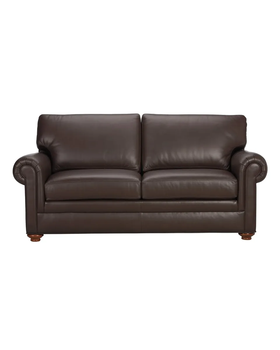 Conor Two-Seat Leather Sofa in Black/Blue/Brown, 77"w x 40"d x 38"h by ETHAN ALLEN