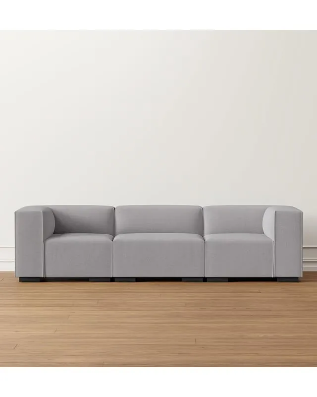 Glen Modular Sect Tall Arm 3-Seat Sofa Stnd Perennials Prf Basketweave Gray Ebny