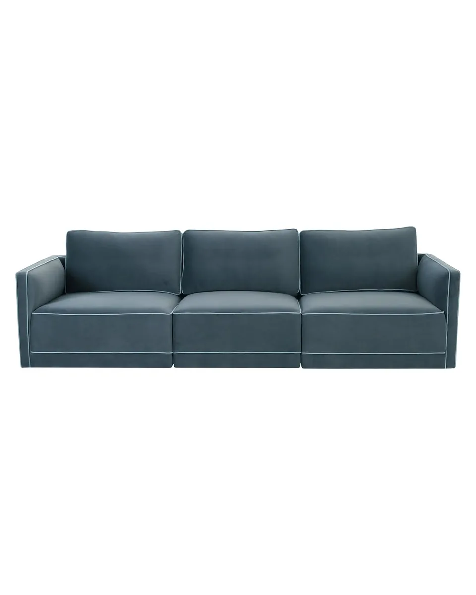 Willow Misty Blue Velvet Modular 104" Sofa