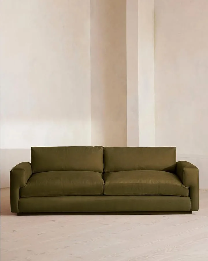 Mossley, Linen, Olive, Us | Three Seater Sofa